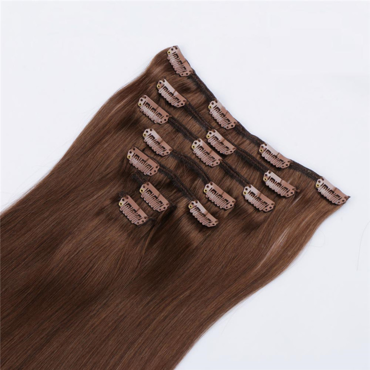 Thick end china brown clip in hair extensions manufacturers QM028